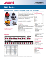 30D SERIES: SANITARY CLAMP, FULL PORT, 3-WAY BALL VALVES (3-A APPROVED)